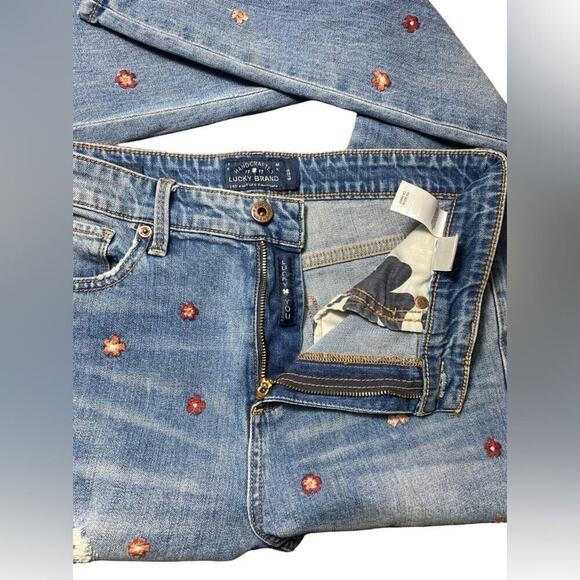 Women's - Lucky Brand Bridgette Floral Embroidered Distressed Skinny Jeans, SZ 6 - Picture 5 of 9